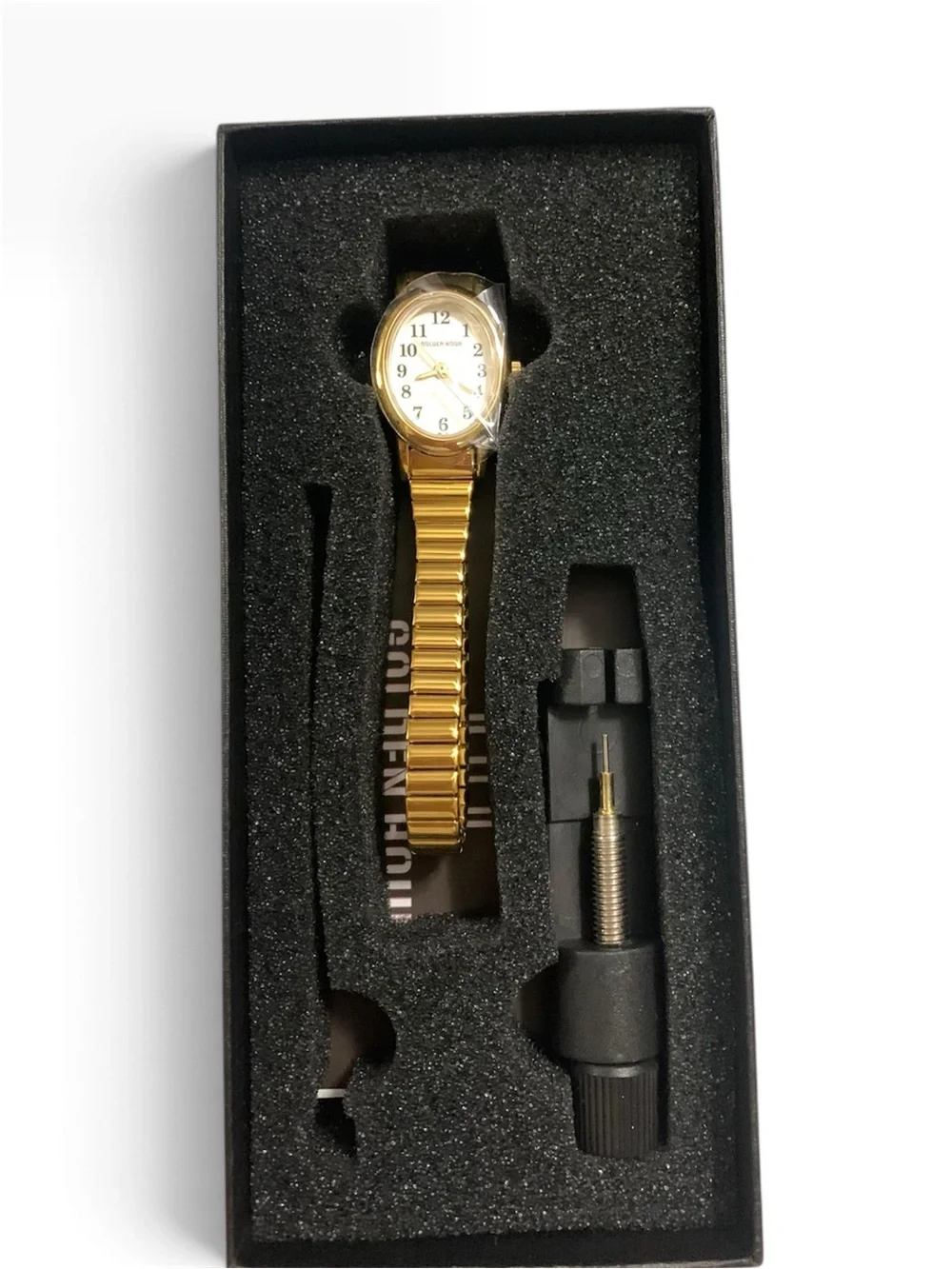 GOLDEN HOUR Women’s Gold-Tone Oval Analog Quartz Watch White Dial Arabic